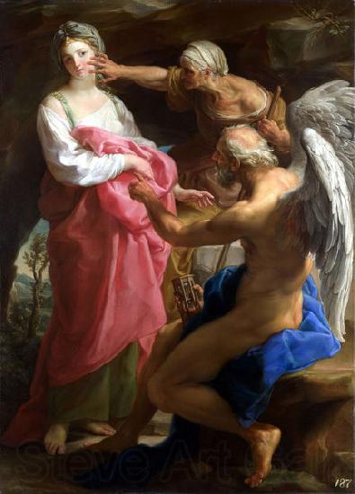 Pompeo Batoni Time orders Old Age to destroy Beauty. Spain oil painting art